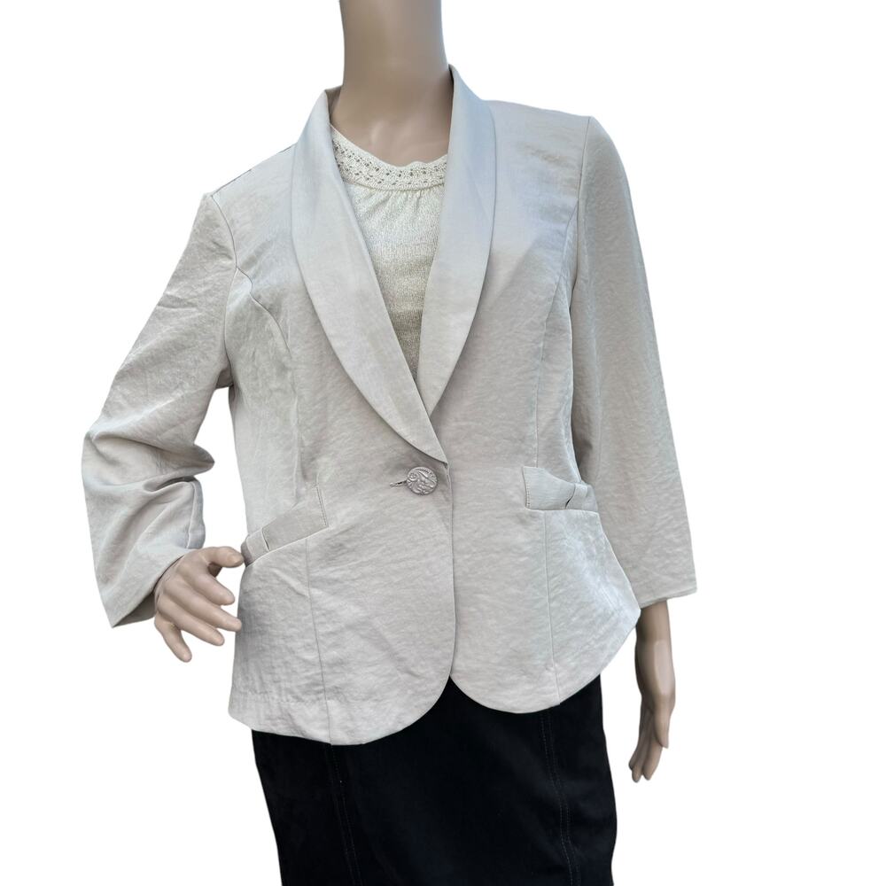 Maurices Women Beige Shawl Lapel 3/4 Sleeves Bow Blazer Jacket Size L